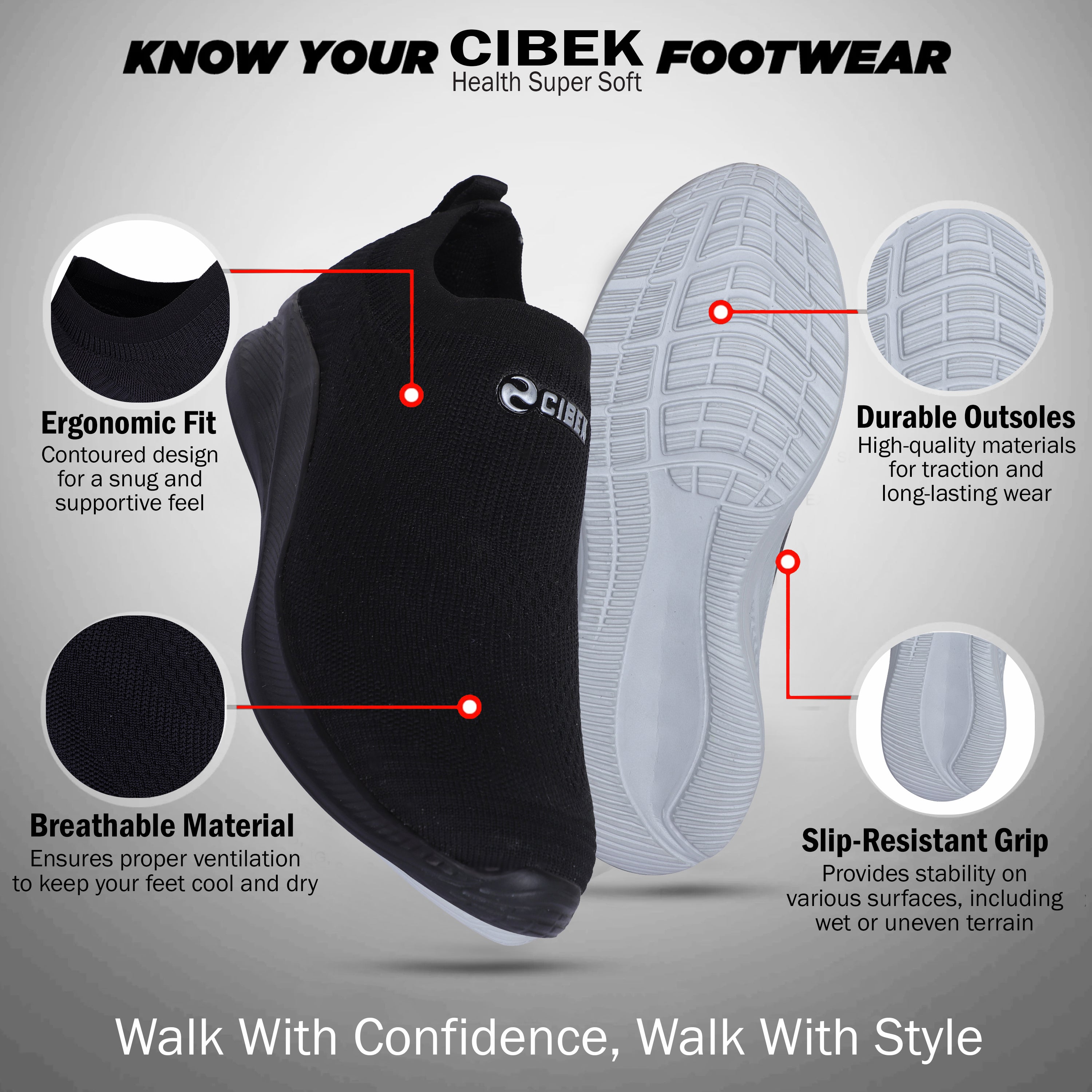 CIBEK Men's Soft and Comfortable Casual Shoes with Anti-Slip Grip