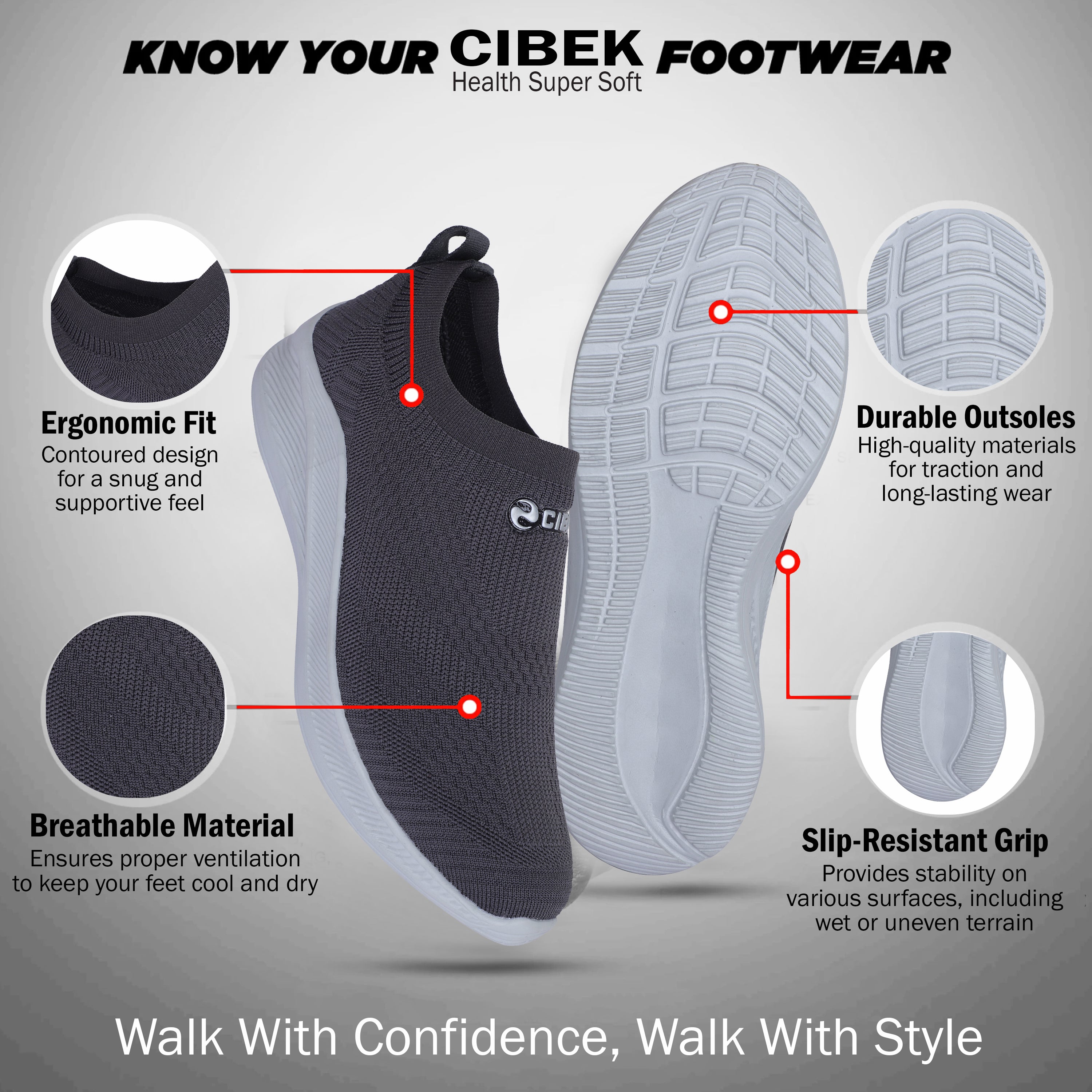 CIBEK Men's Soft and Comfortable Casual Shoes with Anti-Slip Grip